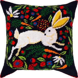 Hágalo usted mismo Kit de almohada de punta de aguja/tapiz "Liebre en negro" 16x16 pulgadas/40x40 cm - Imagen 1 de 3