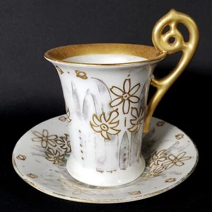 Antique Painted Gold Flower Accent Teacup Cup & Saucer Ovington Bros. Austria - Picture 1 of 5