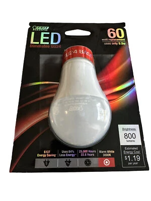 Feit Electric Dimmable LED A19 60W Replacement GU24 Base 800 Lumens New In Pack - Image 1 of 4
