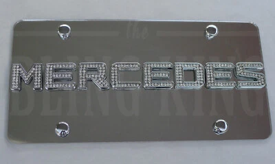 Mercedes Benz Chrome License Plate Tag w/ Swarovski Iced Out Crystal Emblems - Image 1 of 4