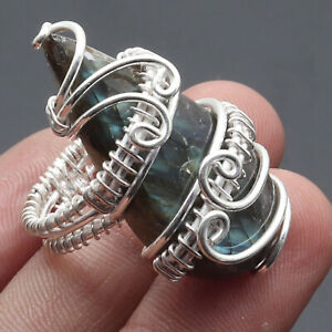 Labradorite Gemstone Gift For Love Wire Wrapped Ring US 7 Jewelry G13366
