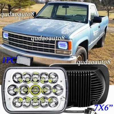 Fit Chevrolet K1500 K2500 K3500 1988-99 Pickup 5x7" 7x6" Led Headlight Blue Halo - Image 1 of 4