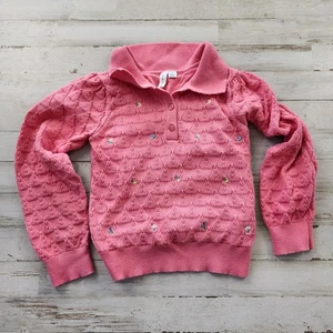 Janie and Jack Sweater Girls 6 Embroidered Collar Knit Pullover Long Sleeve Top - Picture 1 of 9
