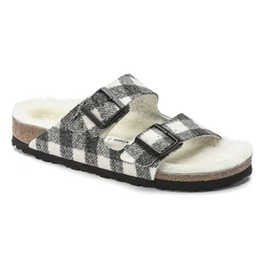 Birkenstock Women's Arizona Shearling Wool Plaid White Sandals US5 EU36 1018114 - Picture 1 of 6