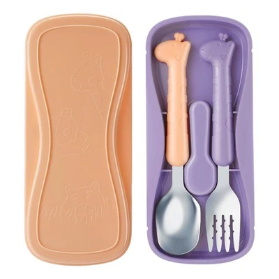 Lohodo Juego de utensilios para niños pequeños cuchara y tenedor 18/8 rosa &amp; púrpura  Foto 1 de 4