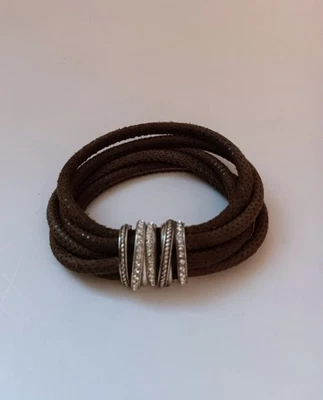 Браслет с серебряными кристаллами кольца Brighton Neptune коричневая кожа магнитные 7,25 дюйма  - Изображение 1 из 4