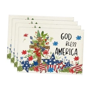 Stars Stripes Cross Patriotic 4th of July Placemats Set of 4, 12x18 Inch - Picture 1 of 7