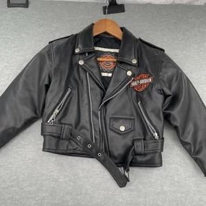 Harley Davidson Jacket Boys Youth Size 7 Black Biker Bomber *Broken Zipper* - Picture 1 of 8