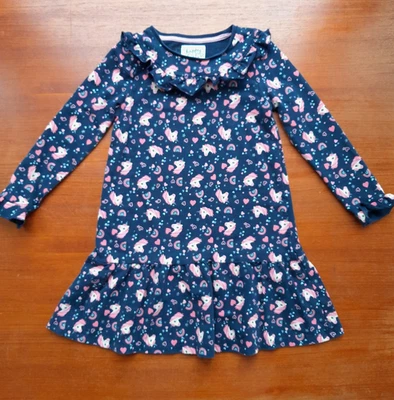 Megasüßes Kleid von Happy Girls Club  - blau mit Einhörnern - Gr. 122 - Langarm - Bild 1 von 3