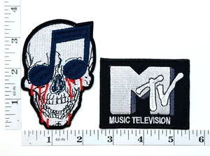 Embroidered 2-Patch Set - Iron-on - MTV - Skull - Bleeding Eyes - Musical Note - Picture 1 of 1