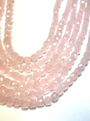 Gorgeous 7mm Faceted Rose Quartz Cube gemstone beads - Image 1 of 2