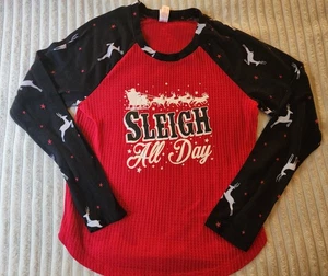 Christmas Tshirt Womens Large 11-13 Sleigh All Day 3/4 Sleeve Holiday Festive - Picture 1 of 3
