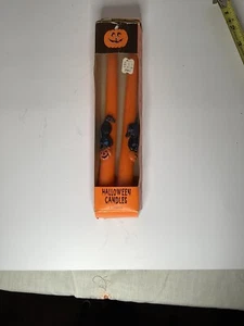 Halloween Tapers Candles 10” Vtg Box Orange Black - Picture 1 of 2