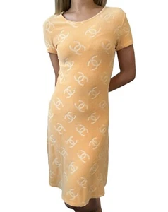CHANEL Vintage 1996 CC Mark Logo Velour Dress #38 One-piece Orange Cotton - Picture 1 of 10