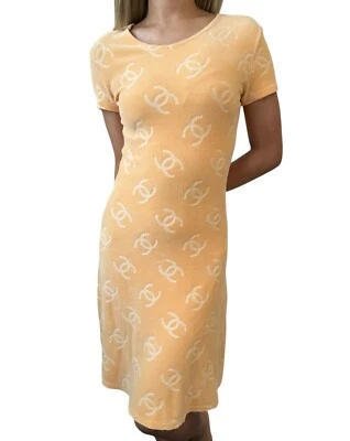 Vestido de terciopelo Chanel Vintage 1996 marca CC #38 de una pieza naranja algodón Foto 1 de 4
