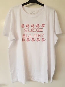 White Christmas Sleigh all day logo Organic Cotton Tshirt Size Large 14/16 - Picture 1 of 2
