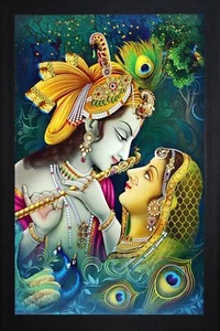 UV Coated Radhe Krishna Framed Painting 14 inch X 20 inch, Multicolor US - Picture 1 of 3