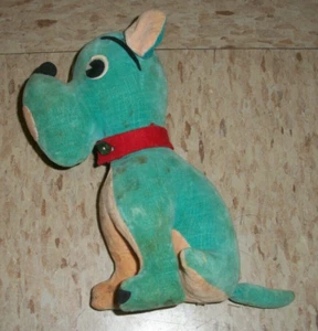 Perro de peluche azul de fieltro vintage de los años 50 hecho en Japón ¡Raro! - Imagen 1 de 6