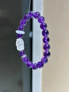 9.5mm Genuine Natural Purple Amethyst Crystal Round Beads Bracelet AAA - Picture 1 of 7