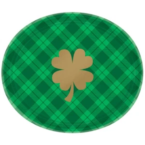 St Patricks Day Gold Shamrock Oval Plates 30cm 18pk Green Plaid - Party Supplies - Picture 1 of 1