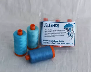 Teal - Jellyfish - 3 x Large 50wt Spools - Aurifil Great Barrier Reef Colour ... - Picture 1 of 1