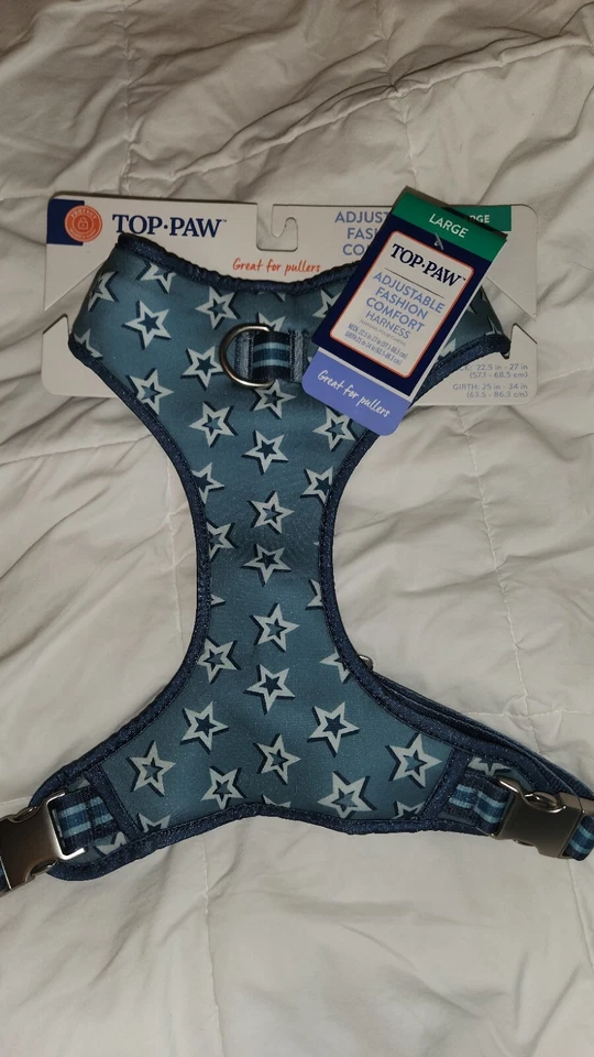 Arnês Top Paw ajustável moda conforto cachorro LG canino animal de estimação azul estrelas - Imagem 1 de 1
