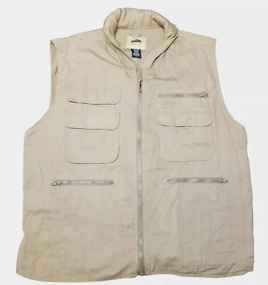 HUMVEE Vest Mens 2XL XXL Beige Canvas Zip Hunt Safari Work Photo Travel Utility - Image 1 of 4