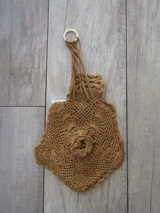 Antique 1914 Victorian Crocheted Miser Wedding Dance Gold Drawstring Coin Purse  - Picture 1 of 3