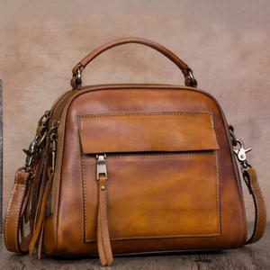 Genuine Leather Crossbody Bags for Women Top Handbag Real Leather Satchel Purses - Picture 1 of 16
