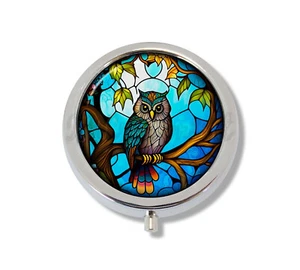 FAUX Stained Glass Perched Owl - Pill Box Container Meds, Candy Vitamin, Jewelry - Picture 1 of 4