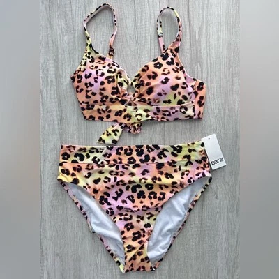 Top de bikini Bar III para mujer con anillo con bandas y pantalones de bikini de tiro alto medianos Foto 1 de 4