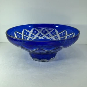 Cobalt Blue Cut To Clear Crystal Bowl MCM Bohemian Czech Excellent Condition - Picture 1 of 11