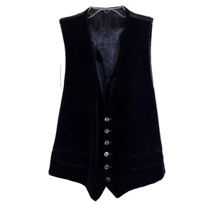 Damen Velour Weste Knopfleiste dunkelblau Y2K Vintage Taschen - Bild 1 von 6