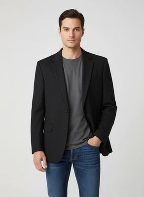 Club Room Blazer Jacket Men L Black Wool Silk Blend 2 Pockets Office Preppy - Image 1 of 4