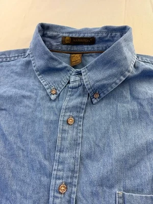 Harriton Denim Shirt Mens Size 2XL Blue Button Down Long Sleeve Casual Pocket - Image 1 of 4