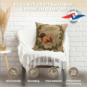Squirrels French Tapestry Throw Pillow Cover, Decorative Cushion 19x19 in (New) - Picture 1 of 11