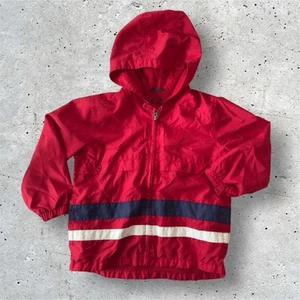 GAP BABYGAP Boy’s Size 4 Lined Windbreaker Jacket Hooded Red White Striped - Picture 1 of 5