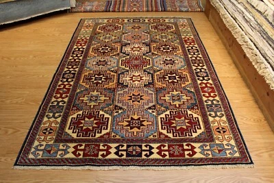 Alfombra Diseño Kazajo 8' X 5' HECHA A MANO FINA CALIDAD Lana Natural Tintes Vegetales Joya Foto 1 de 4