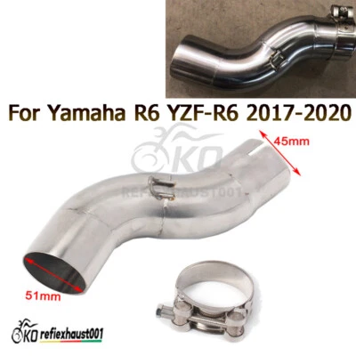 Tubo medio de escape de motocicleta para Yamaha YZF-R6 2017-2020 tubo de conexión media 51 mm Foto 1 de 4