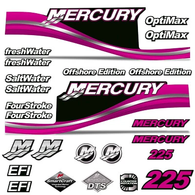 AMR RACING Mercury 225 Four 4 Stroke Decal Kit Outboard Engine Graphic Motor Merc PINK