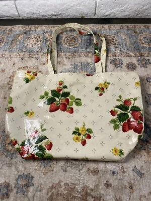 VTG 90s Laura Ashley Coated Cotton Tote Bag Strawberries Cottage Core England - Image 1 of 4