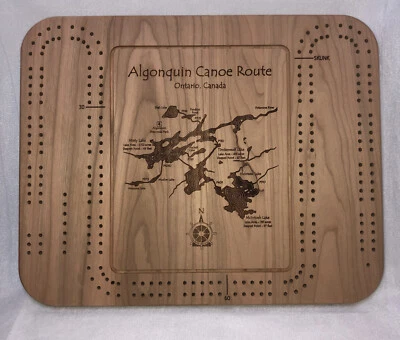 Lake Art LLC Wooden Cribbage Board Cherry Wood Algonquin Canoe Route Ontario - Image 1 of 4