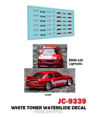 JC-9339 White Toner Waterslide Decals BMW e30 LIGHTSETS CUSTOM 1:64 Hot Wheel - Image 1 of 4