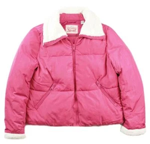Levis Womens Jacket L Puffer Quilted Coat Sherpa Accent Full Zip Winter Pink$200 - Picture 1 of 6