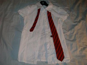 Disney JONAS White button up Shirt Red w/ Black Stripes Tie Girls size 14 used - Picture 1 of 1