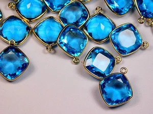Pair Of Faceted Cushion Hydro Swiss BT Qtz Electro Gold Plated Bezel Connectors - Picture 1 of 6