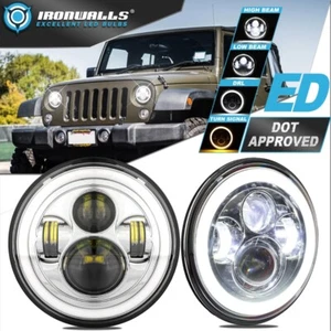 7"inch LED Headlights Hi-Lo DRL Angel Eyes Chrome for 1997-2017 Jeep Wrangler JK - Picture 1 of 12