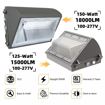 Paquete de luces LED de pared de 125 W 150 vatios al aire libre para taller patio tienda almacén granero Foto 1 de 4
