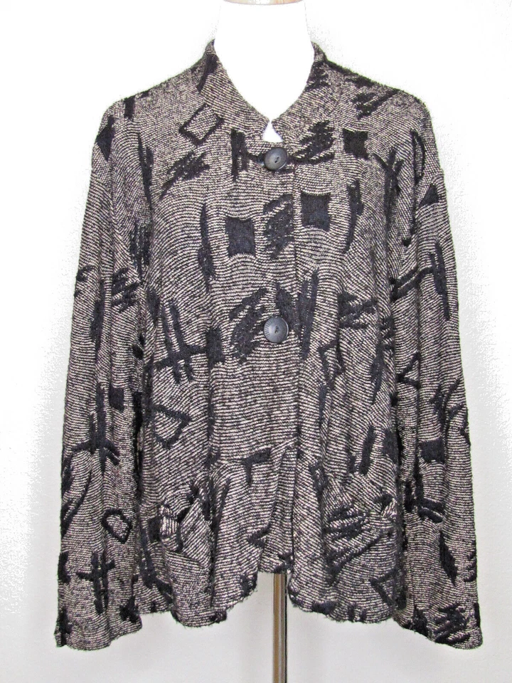 Chaqueta Transparente Alemania Gris Negro Lagenlook Tejida Botón Delantero Talla M/L Foto 1 de 4