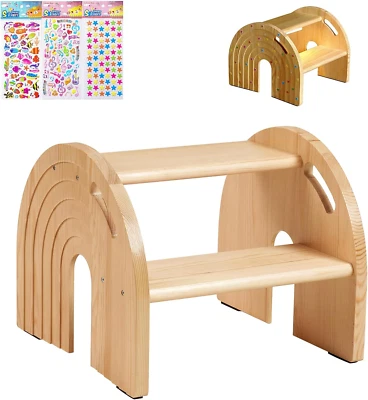 Taburete de madera para 2 niños pequeños portátil taburete de madera para niños con mango Foto 1 de 4